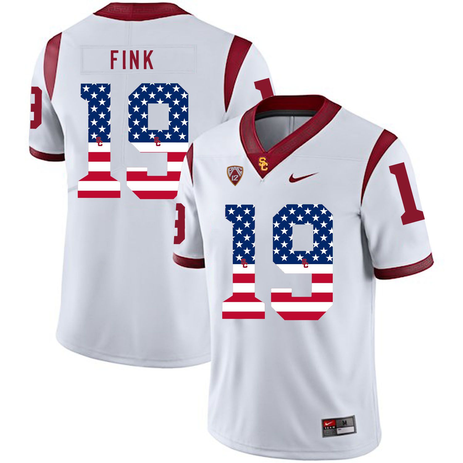 Men USC Trojans #19 Fink White Flag Customized NCAA Jerseys